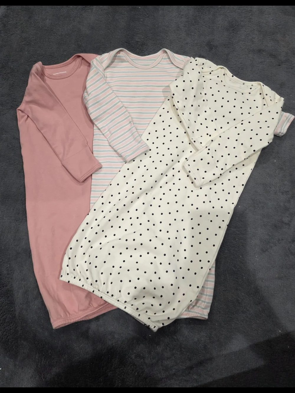 Amazon Essentials 3-Pack Baby Sleep Gowns - Pink, Cream Polka Dot, Pink Stripe